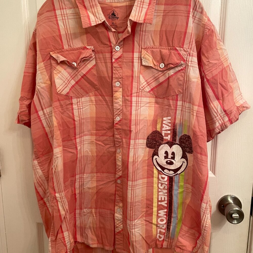 Disney Parks Button Up Plaid Shirt 1955 Walt Disney World Short Sleeve Shirt XL